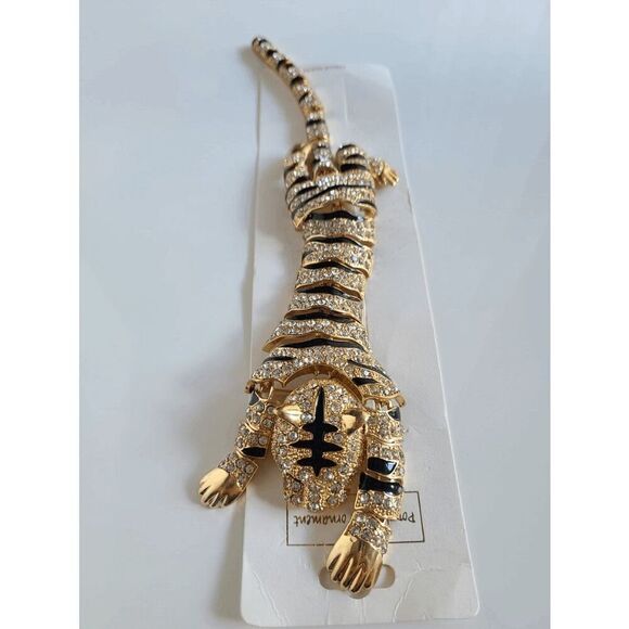 🐯 ✨ Rhinestones Crouching Tiger Bendable Design Blingy Statement Brooch NEW - Picture 9 of 15